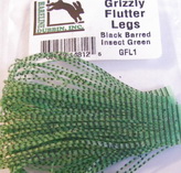 Grizzly Flytter Legs black barred insect green Hareline